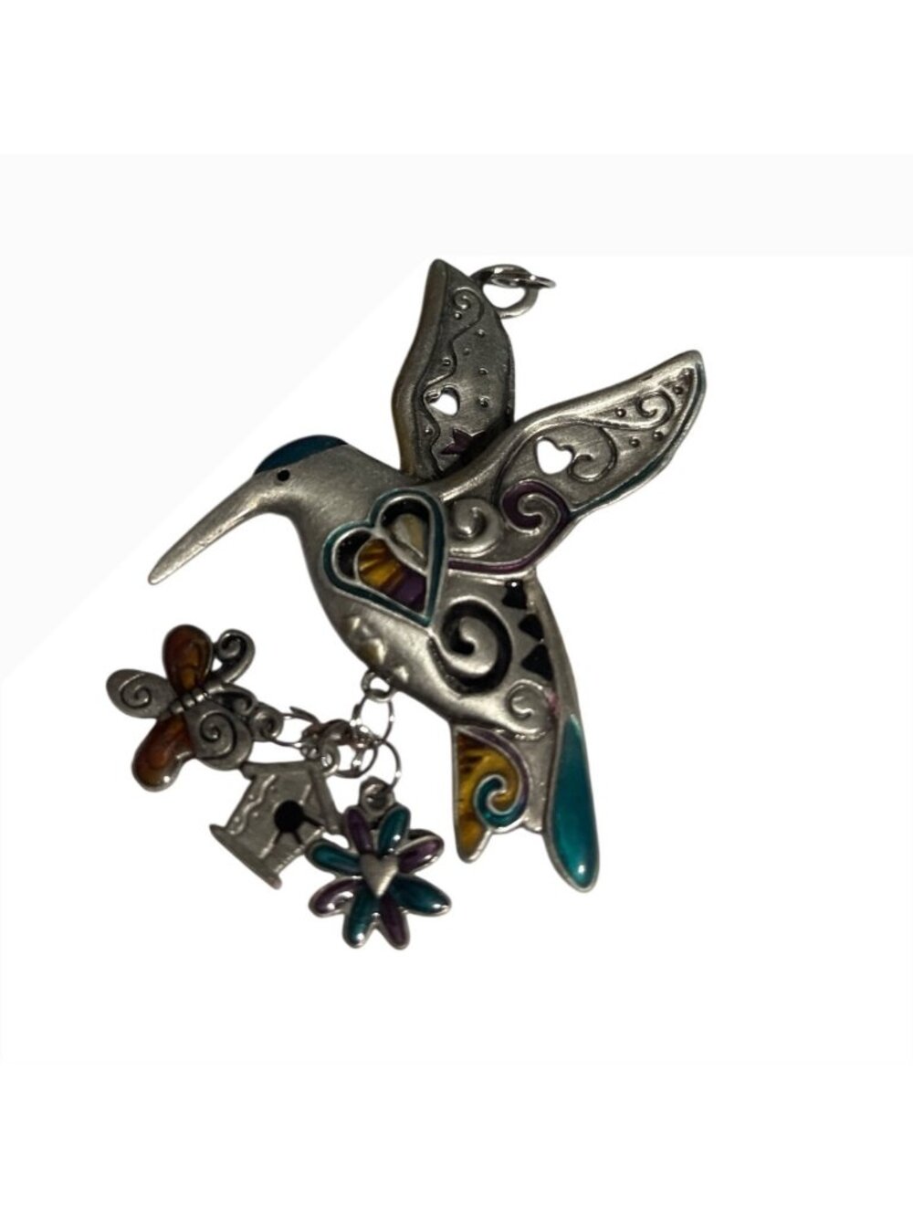Pewter Hummingbird Pendant Enamel Pendant Key Chain Bag CharmWhimsical Y2K VTG
